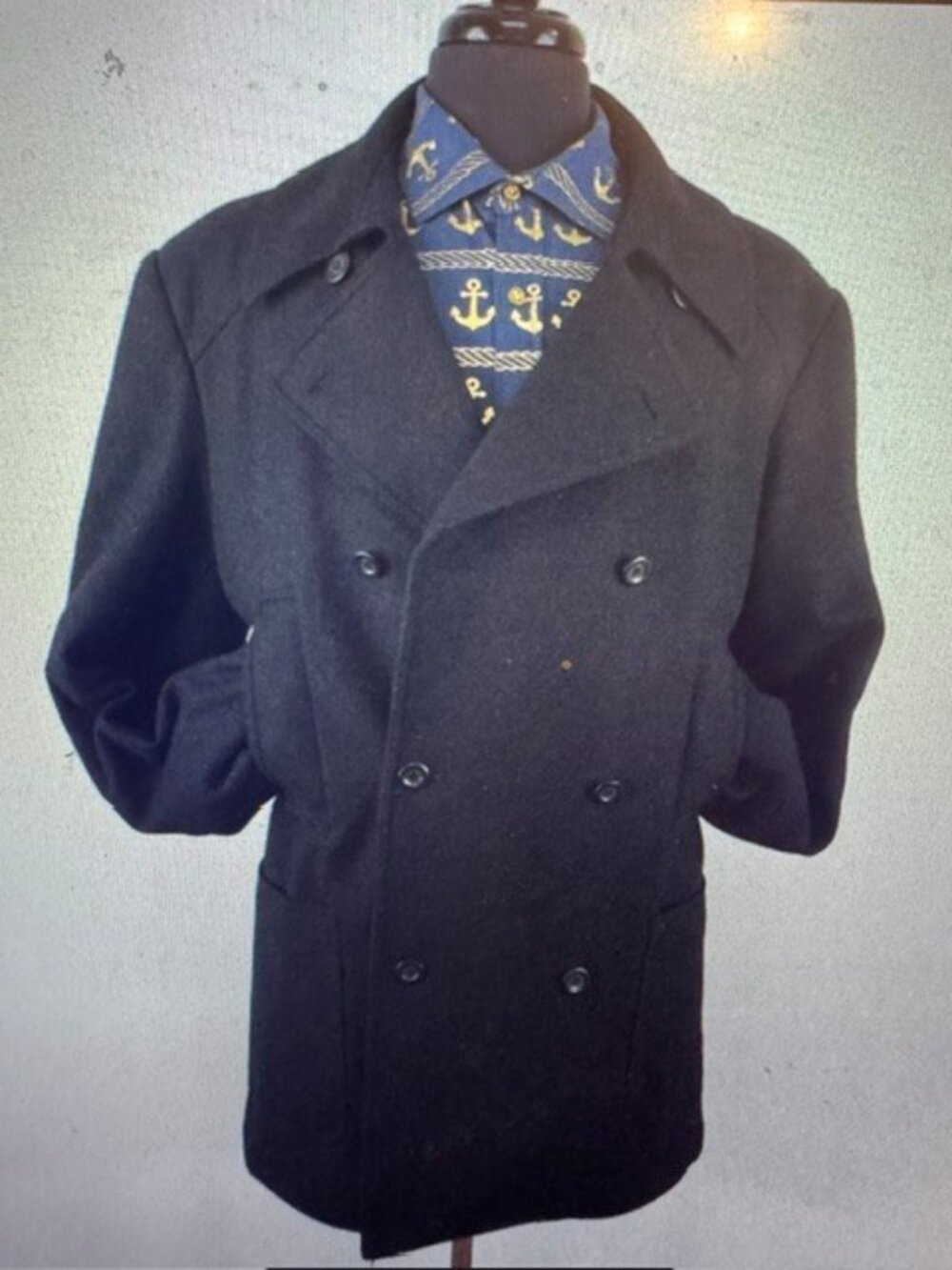Kenneth Cole Pea Coat Men's Black Wool Double Breasted Quilted Jacket